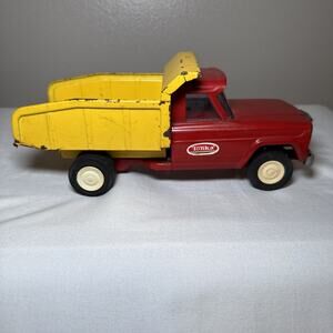 Vintage Tonka Dump Truck Red & Yellow Pressed Steel 1960s Toy Truck Jeep USA